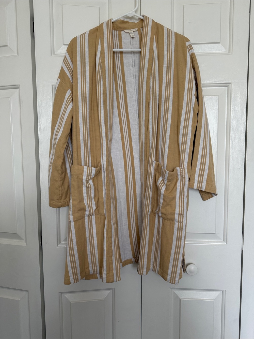 Eileen Fisher Striped Open-Front Coatigan in Mustard and White